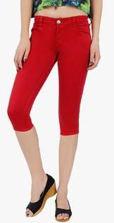 Carrie Red Solid Capris women
