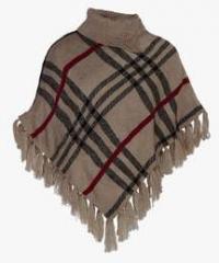 Cayman Beige Checked Poncho Style Sweater girls