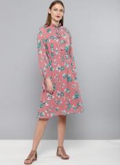 Chemistry Pink & Green Printed Fit and Flare Dress women