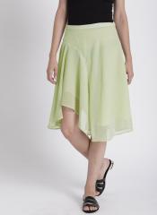 Chemistry Women Lime Green Self Design Knee Length Flared Skirt