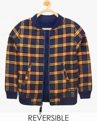 Cherry Crumble Reversible Navy Blue Checked Winter Jacket girls