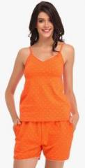 Clovia Orange Printed Shorts Set women