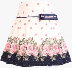 Cutecumber Cream Printed Flared Knee Length Skirt girls