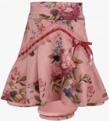 Cutecumber Peach Printed Flared Knee Length Skirt girls