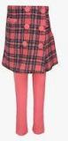 Cutecumber Pink Checked A Line Knee Length Skirt With Leggings girls