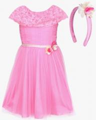 Cutecumber Pink Self Design Fit And Flare Drees girls