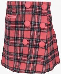 Cutecumber Red & Black Checked Wrap Knee Length Skirt girls
