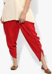 De Moza Red Solid Regular Fit Coloured Pant women
