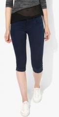 Deal Jeans Navy Blue Solid Skinny Fit Capri women