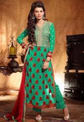 Desi Look Green Embroidered Dress Material women
