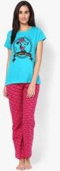 Disney By July Nightwear Aqua Blue Printed Pyjama & Top Nightwear Sets women