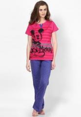 Disney By July Nightwear Fuchsia Printed Pyjama & Top Nightwear Sets women