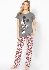 Disney By July Nightwear Grey Milange Printed Pyjama & Top Nightwear Sets women