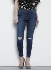 Dorothy Perkins Blue Skinny Fit Mid Rise Mildly Distressed Cropped Stretchable Jeans women