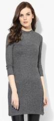 Dorothy Perkins Charcoal Solid Round Neck Rib Tunic women