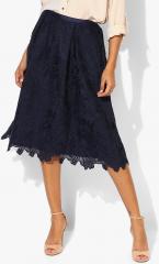 Dorothy Perkins Navy Blue Self Design Flared Skirt women