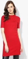 Dorothy Perkins Red Solid Zip Back Knitted Tunic women