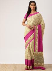 Drape Stories Beige & Pink Silk Blend Printed Saree