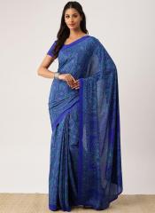 Drape Stories Blue Printed Silk Blend Saree
