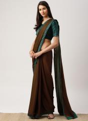 Drape Stories Brown Solid Poly Georgette Saree women