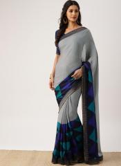 Drape Stories Grey Solid Poly Georgette Saree women