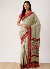 Drape Stories Red & Beige Silk Blend Printed Saree