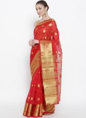 Drape Stories Red & Golden Woven Design Saree women