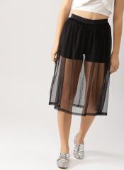 Dressberry Black Net Sheer A Line Midi Skirt women