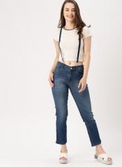 Dressberry Blue Straight Fit Mid Rise Clean Look Stretchable Cropped Jeans women