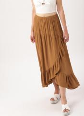 Dressberry Brown Solid A Line Skirt women