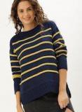 Dressberry Navy Blue & Mustard Yellow Striped Pullover Sweater women