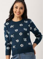 Dressberry Navy Blue Printed Sweater women