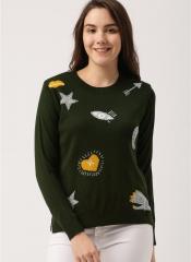 Dressberry Olive Embroidered Sweater women