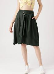 Dressberry Olive Solid A Line Skirt women