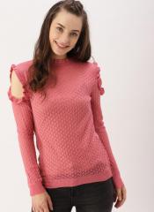 Dressberry Pink Self Design Pullover women