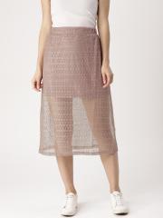 Dressberry Pink Self Design Semi Sheer A Line Midi Skirt women