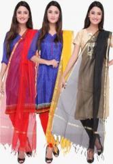 Dupatta Bazaar Pack Of 3 Multicoloured Solid Dupattas women