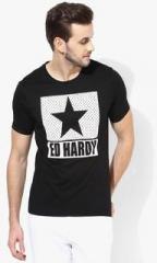 Ed Hardy Black Printed Round Neck T Shirt men