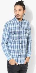 Ed Hardy Blue Checked Slim Fit Casual Shirt men