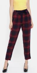Elle Red Checked Slim Fit Chinos women