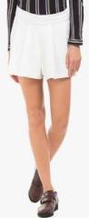 Elle White Solid Shorts women