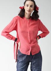 Encrypt Women Coral Red Solid Shirt Style Top