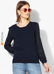 Esprit Navy Blue Self Design Sweater women