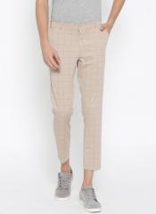 Ether Beige Regular Fit Checked Cropped Trousers men