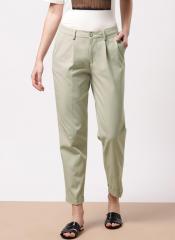 Ether Beige Regular Fit Solid Smart Casual Trousers women