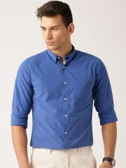 Ether Blue Solid Slim Fit Casual Shirt men