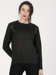 Ether Charcoal Grey Solid Sweater women