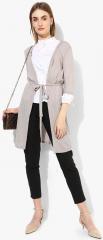 Ether Grey Solid Open Front Shrug with Belt women