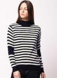 Ether Navy Blue & Off White Striped Pullover Sweater women