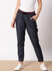 Ether Navy Blue Original Fit Solid Chambray Joggers women